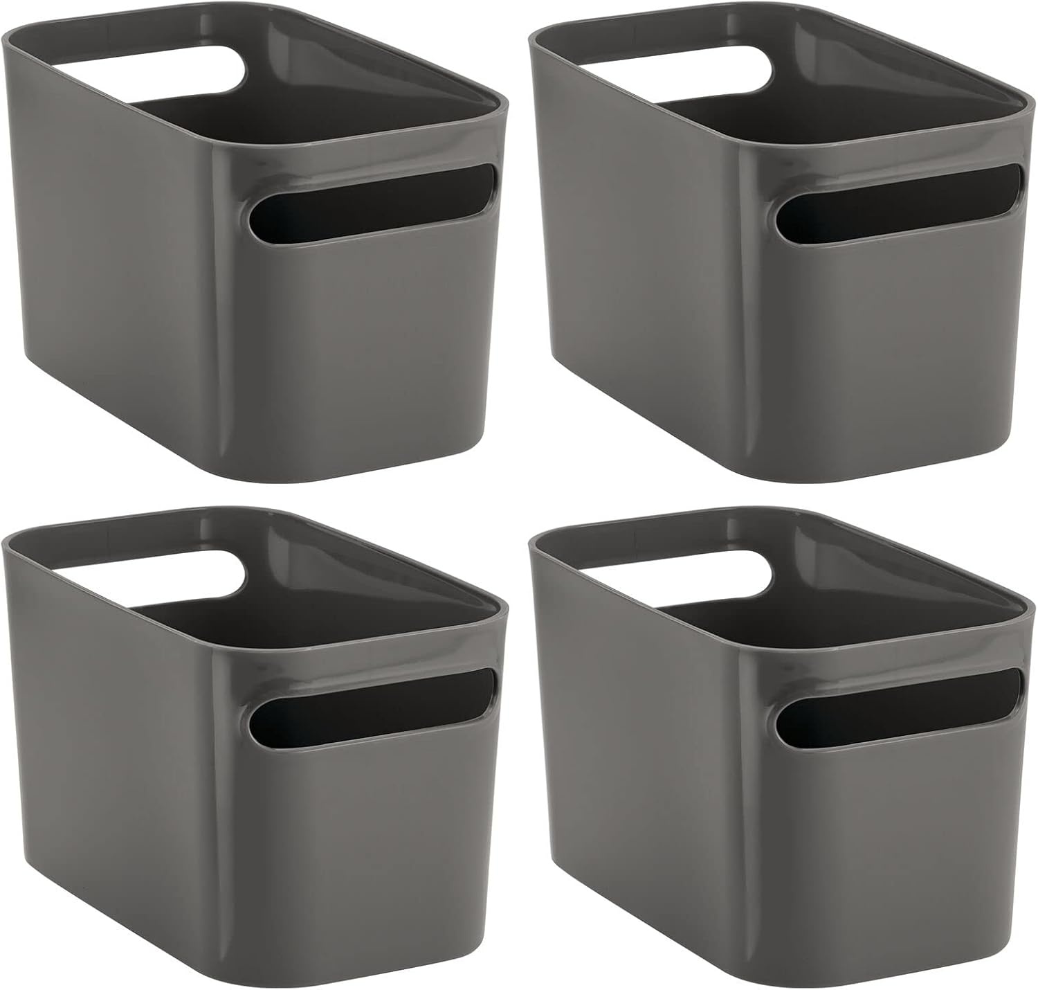 image:imagemDesign Deep Plastic Bathroom Vanity Storage Bin with Handles Organizer for Hand Soap Body Wash Shampoo Lotion 4 Pack Charcoal Gray