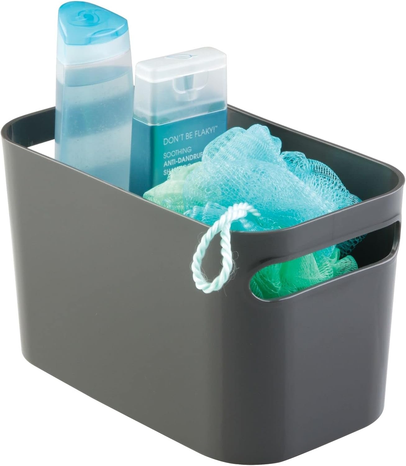 image:imagemDesign Deep Plastic Bathroom Vanity Storage Bin with Handles Organizer for Hand Soap Body Wash Shampoo Lotion 4 Pack Charcoal Gray
