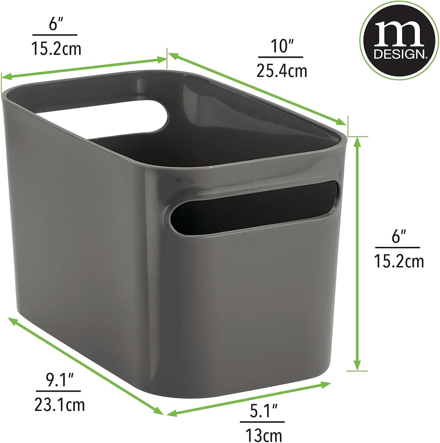 image:imagemDesign Deep Plastic Bathroom Vanity Storage Bin with Handles Organizer for Hand Soap Body Wash Shampoo Lotion 4 Pack Charcoal Gray