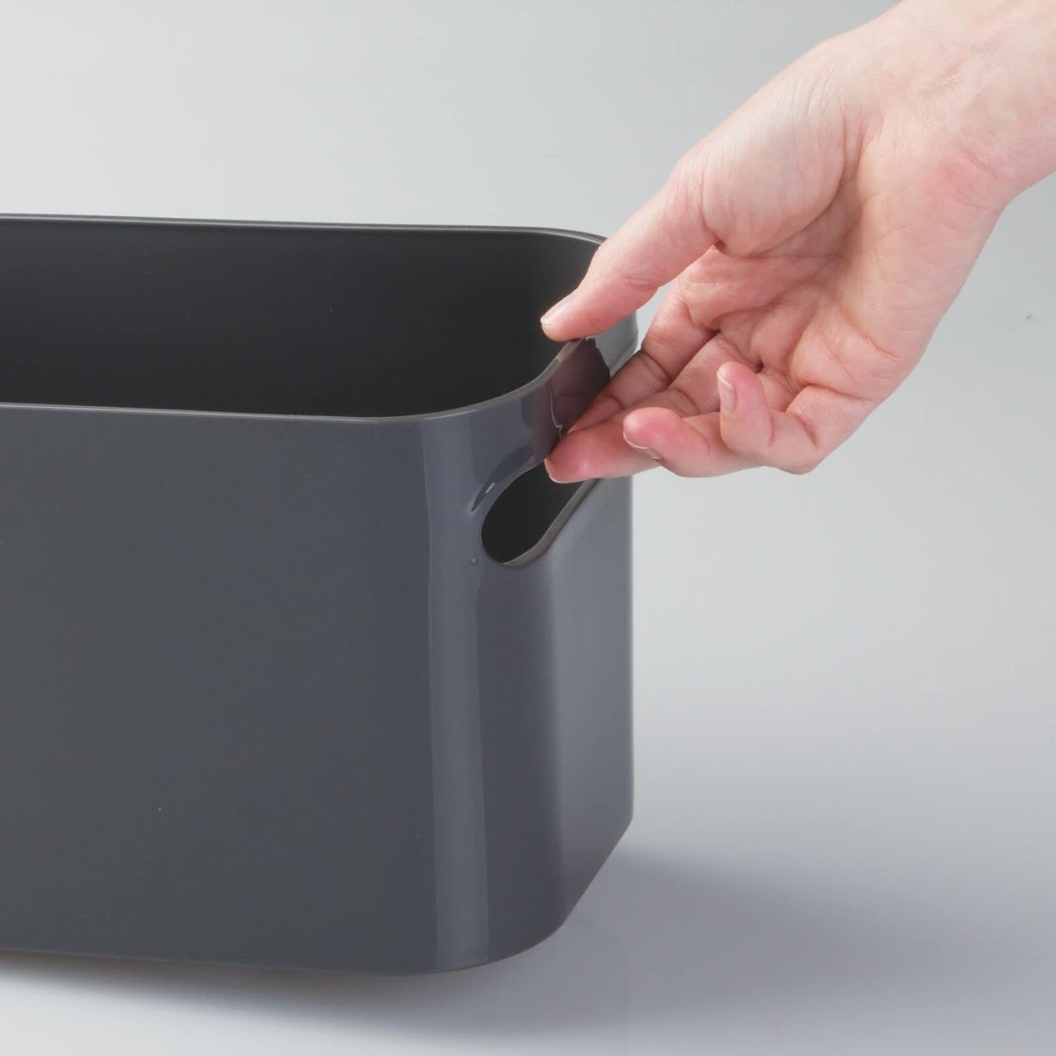 image:imagemDesign Deep Plastic Bathroom Vanity Storage Bin with Handles Organizer for Hand Soap Body Wash Shampoo Lotion 4 Pack Charcoal Gray