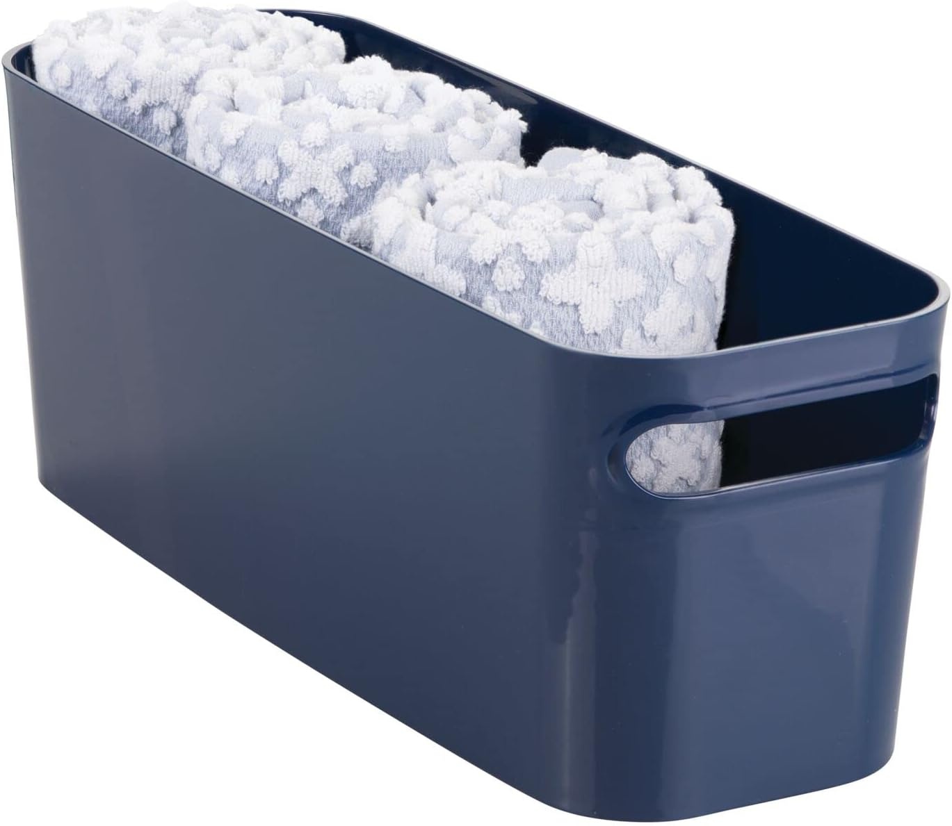 image:imagemDesign Large Plastic Storage Bin with Handles for Bathroom Cupboard Cabinet Under Sink or Counter Holds Toilet Paper Hair Tools Makeup Accessories 16 Long Aura Collection 8 Pack Navy Blue