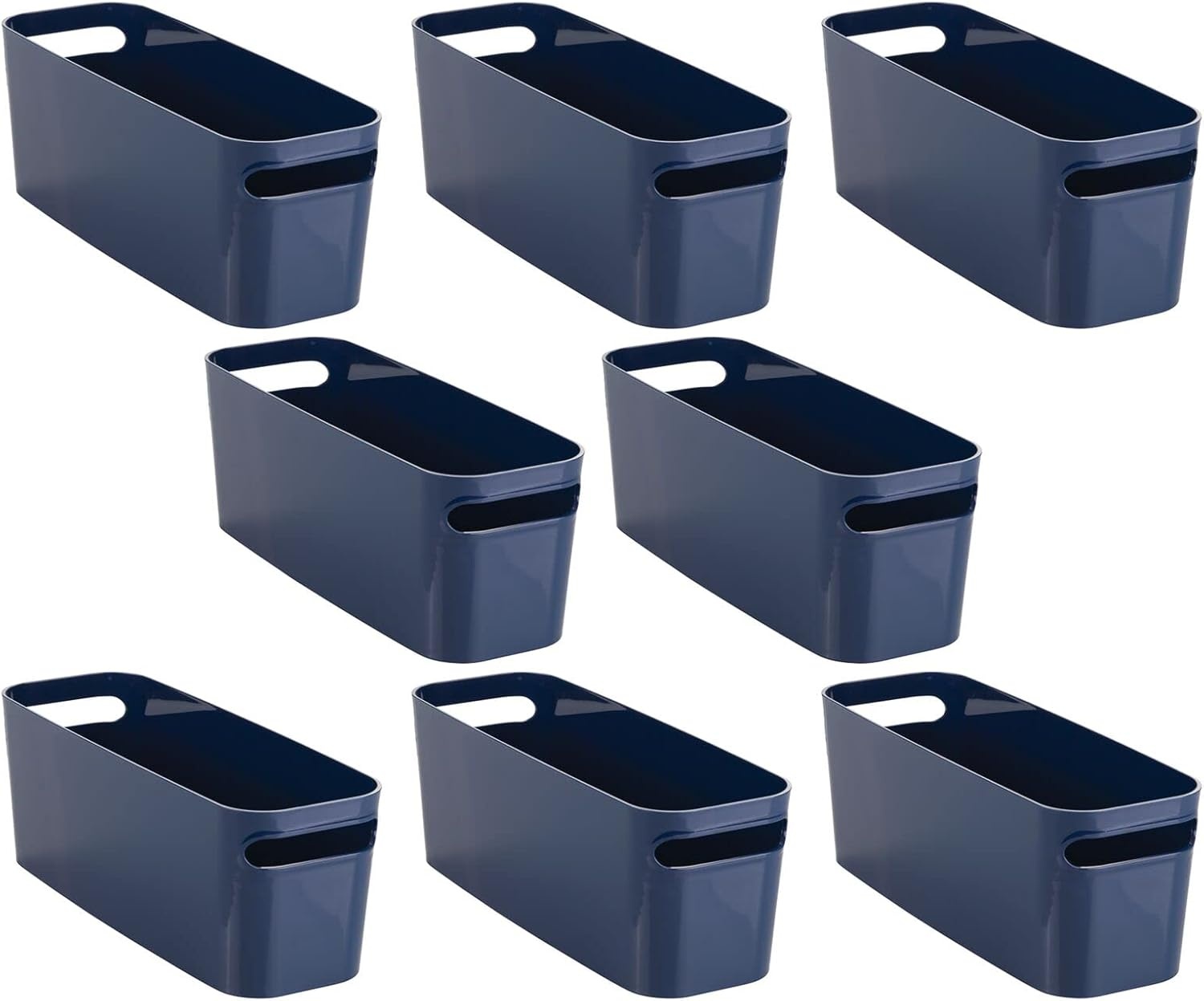 image:imagemDesign Large Plastic Storage Bin with Handles for Bathroom Cupboard Cabinet Under Sink or Counter Holds Toilet Paper Hair Tools Makeup Accessories 16 Long Aura Collection 8 Pack Navy Blue
