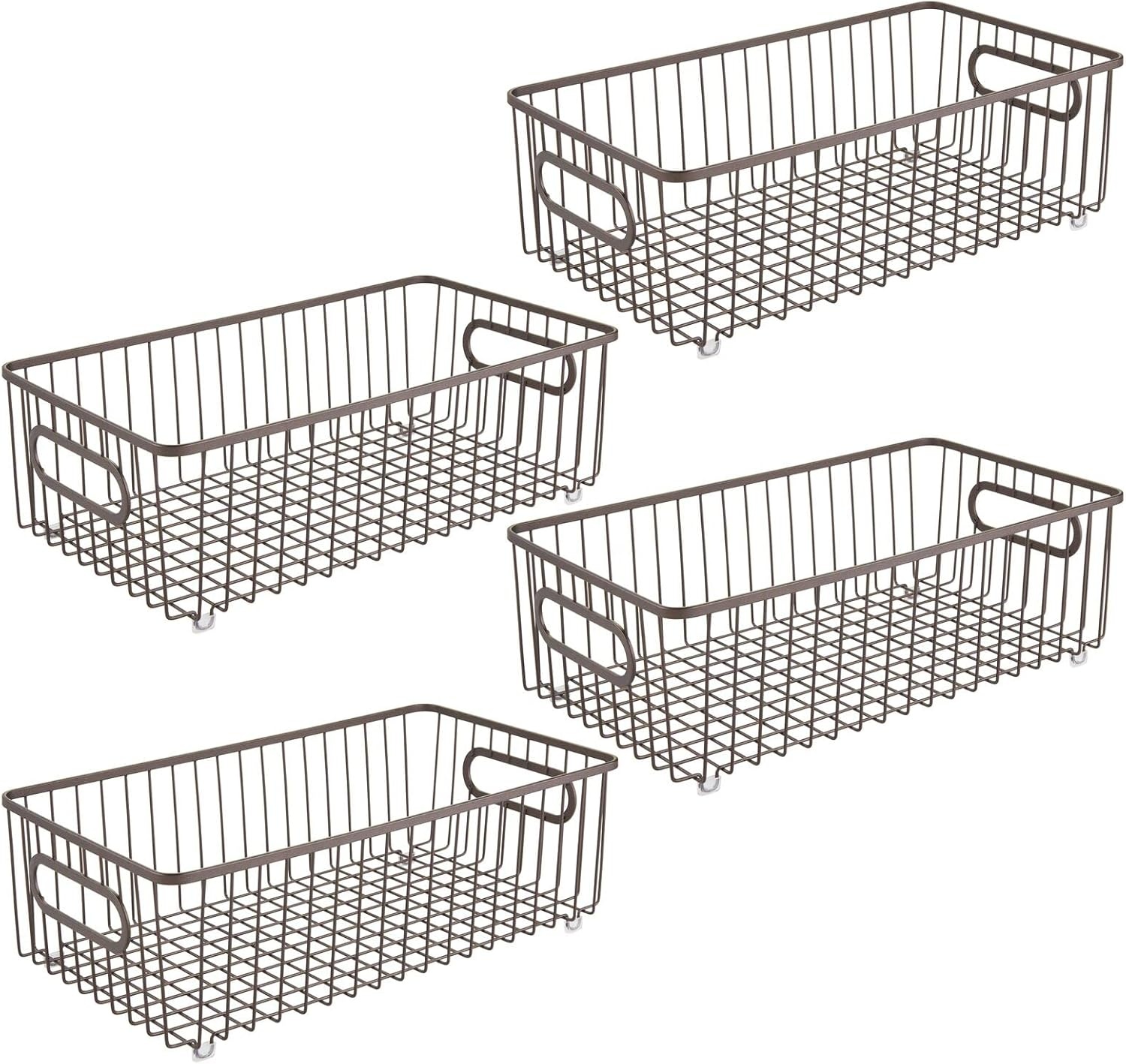 image:imagemDesign Metal Bathroom Storage Organizer Basket Bin Farmhouse Wire Grid Design for Cabinets Shelves Closets Vanity Countertops Bedrooms Under Sinks Large 4 Pack Bronze