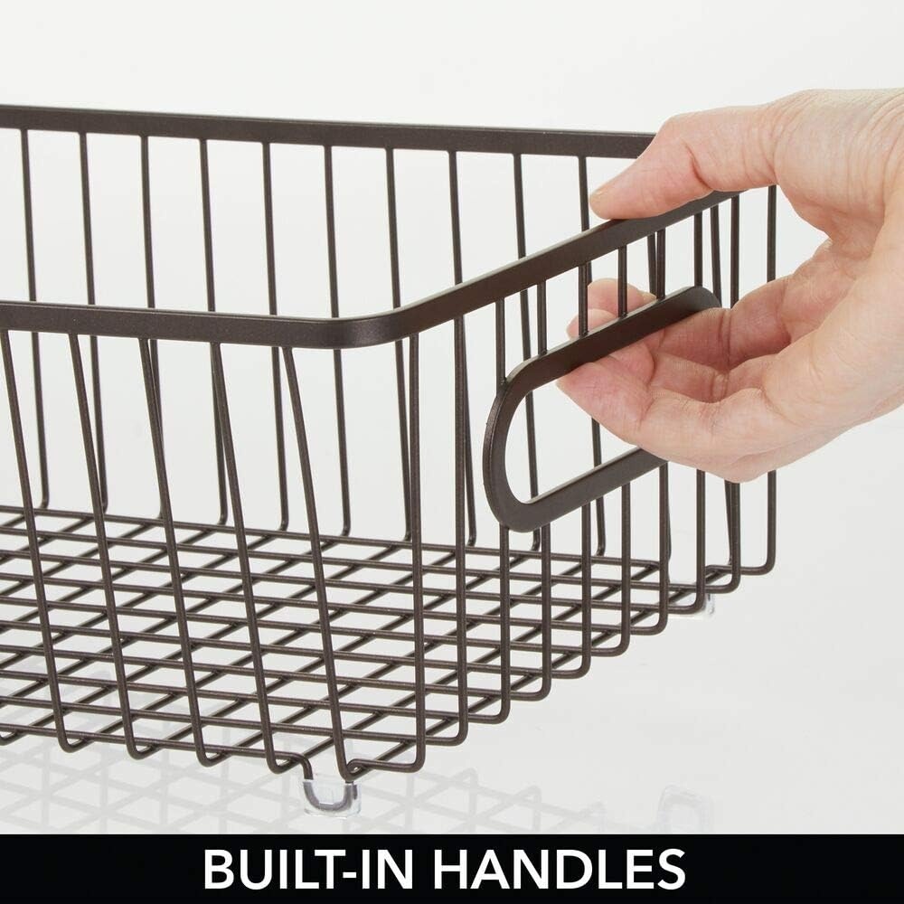image:imagemDesign Metal Bathroom Storage Organizer Basket Bin Farmhouse Wire Grid Design for Cabinets Shelves Closets Vanity Countertops Bedrooms Under Sinks Large 4 Pack Bronze