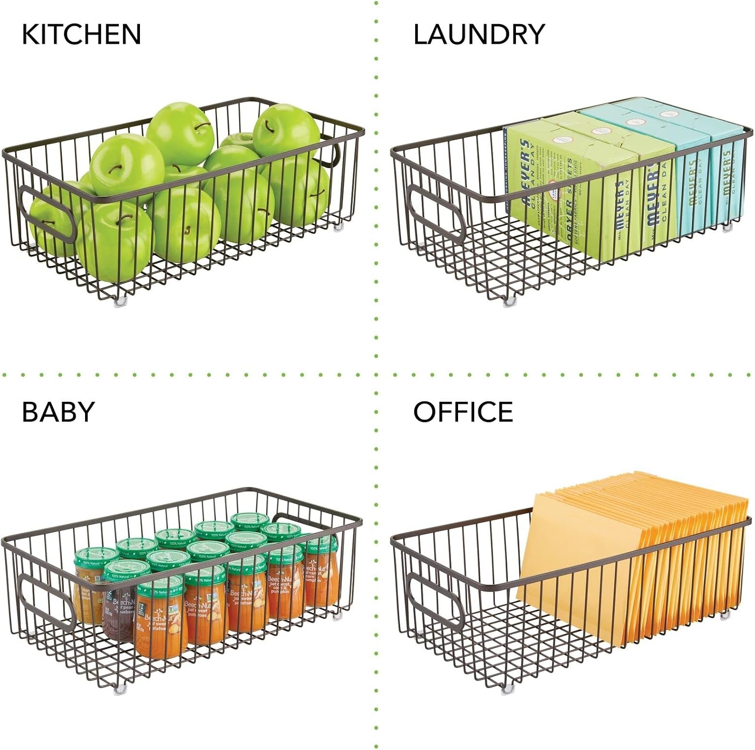image:imagemDesign Metal Bathroom Storage Organizer Basket Bin Farmhouse Wire Grid Design for Cabinets Shelves Closets Vanity Countertops Bedrooms Under Sinks Large 4 Pack Bronze