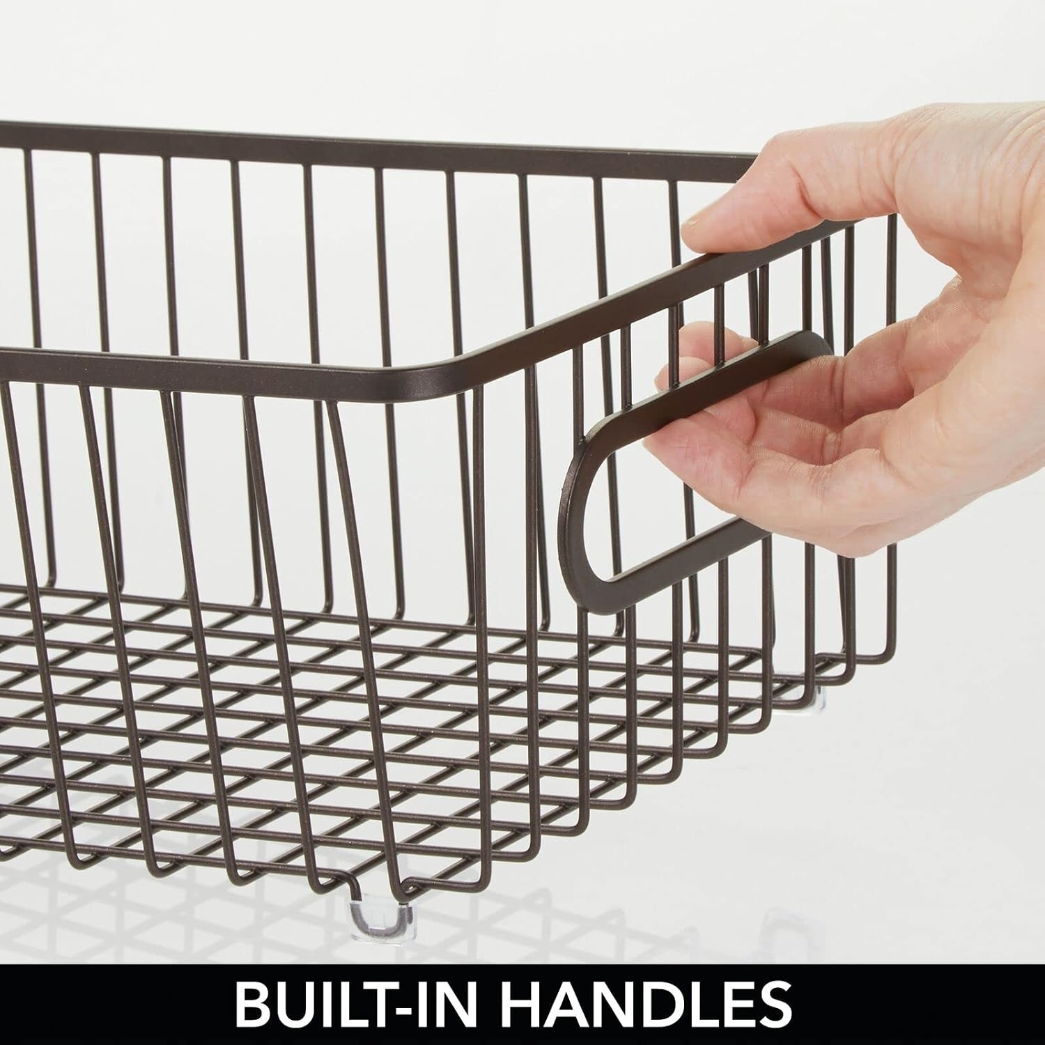 image:imagemDesign Metal Bathroom Storage Organizer Basket Bin Farmhouse Wire Grid Design for Cabinets Shelves Closets Vanity Countertops Bedrooms Under Sinks Large 4 Pack Bronze