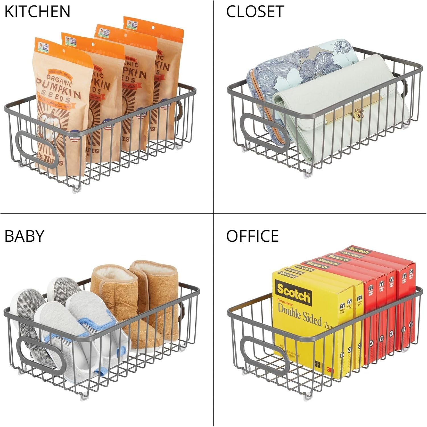 image:imagemDesign Metal Bathroom Storage Organizer Basket Bin Modern Wire Grid Design for Organization in Cabinets Shelves Closets on Countertops Bedroom Under Sink Small 4 Pack Graphite Gray