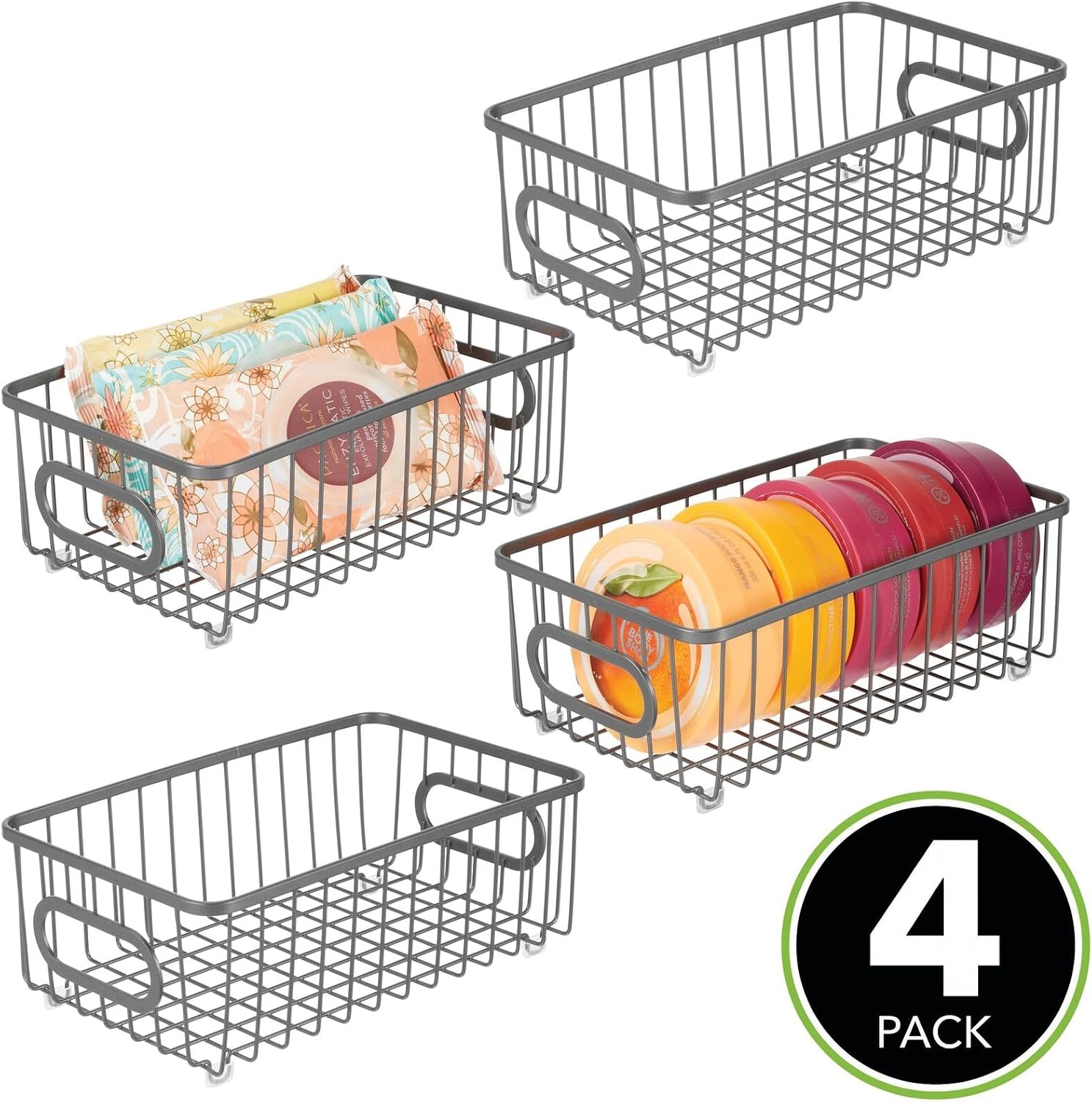 image:imagemDesign Metal Bathroom Storage Organizer Basket Bin Modern Wire Grid Design for Organization in Cabinets Shelves Closets on Countertops Bedroom Under Sink Small 4 Pack Graphite Gray