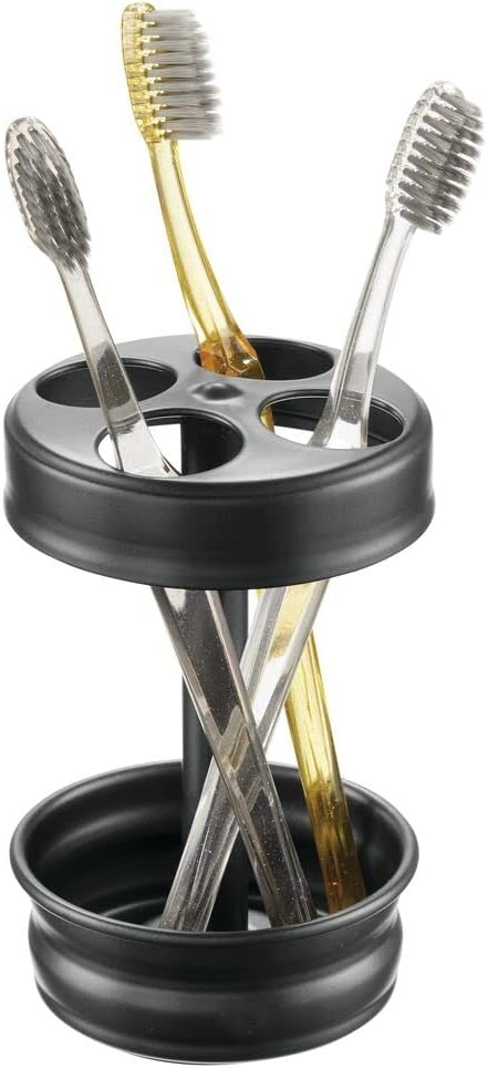 image:imagemDesign Metal Bathroom Vanity Countertop Accessory Set Includes Refillable Soap Dispenser Divided Toothbrush Stand Tumbler Rinsing Cup Vivi Collection Set of 3 Matte Black