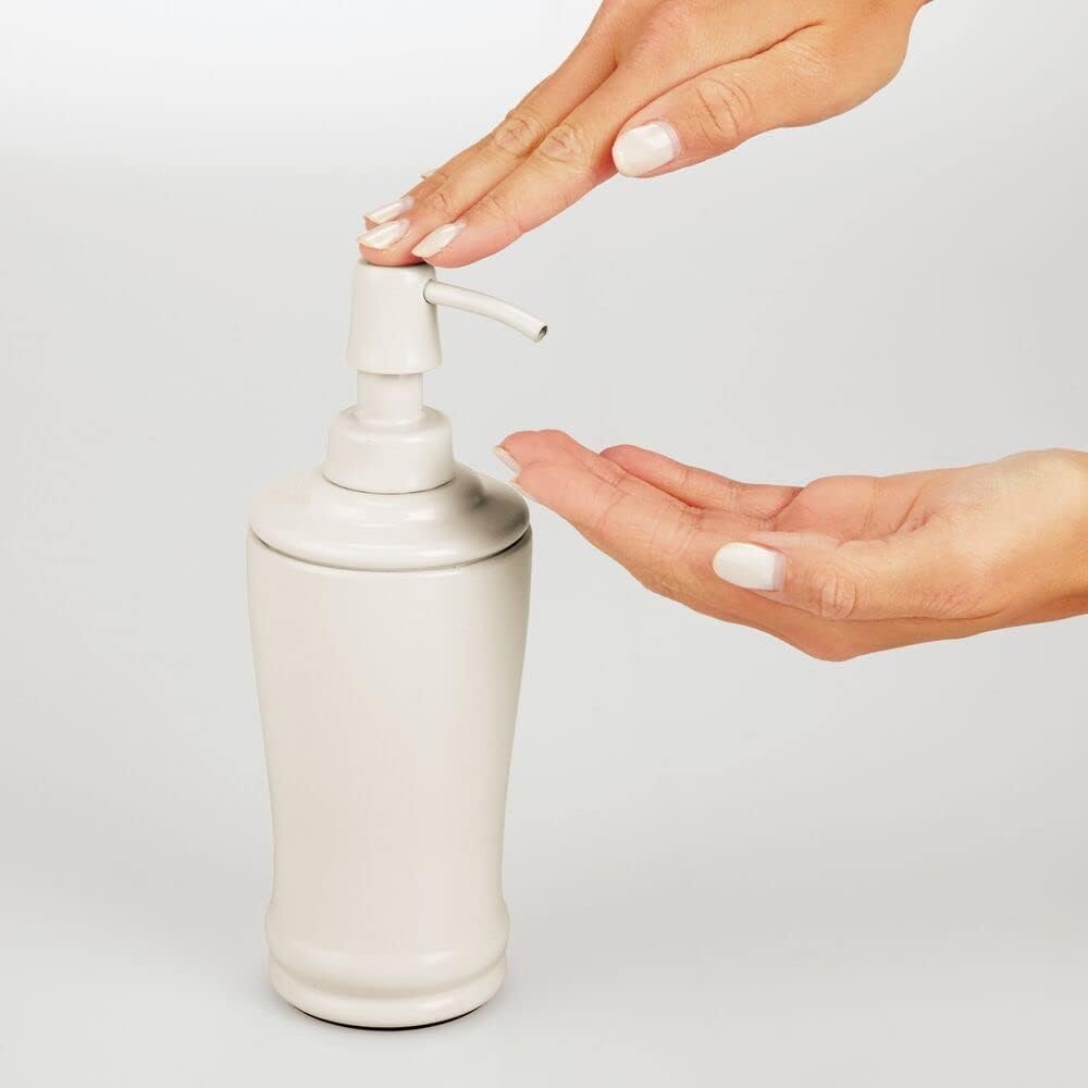 image:imagemDesign Metal Bathroom Vanity Countertop Accessory Set Includes Refillable Soap Dispenser Divided Toothbrush Stand Tumbler Rinsing Cup Vivi Collection Set of 3 Cream