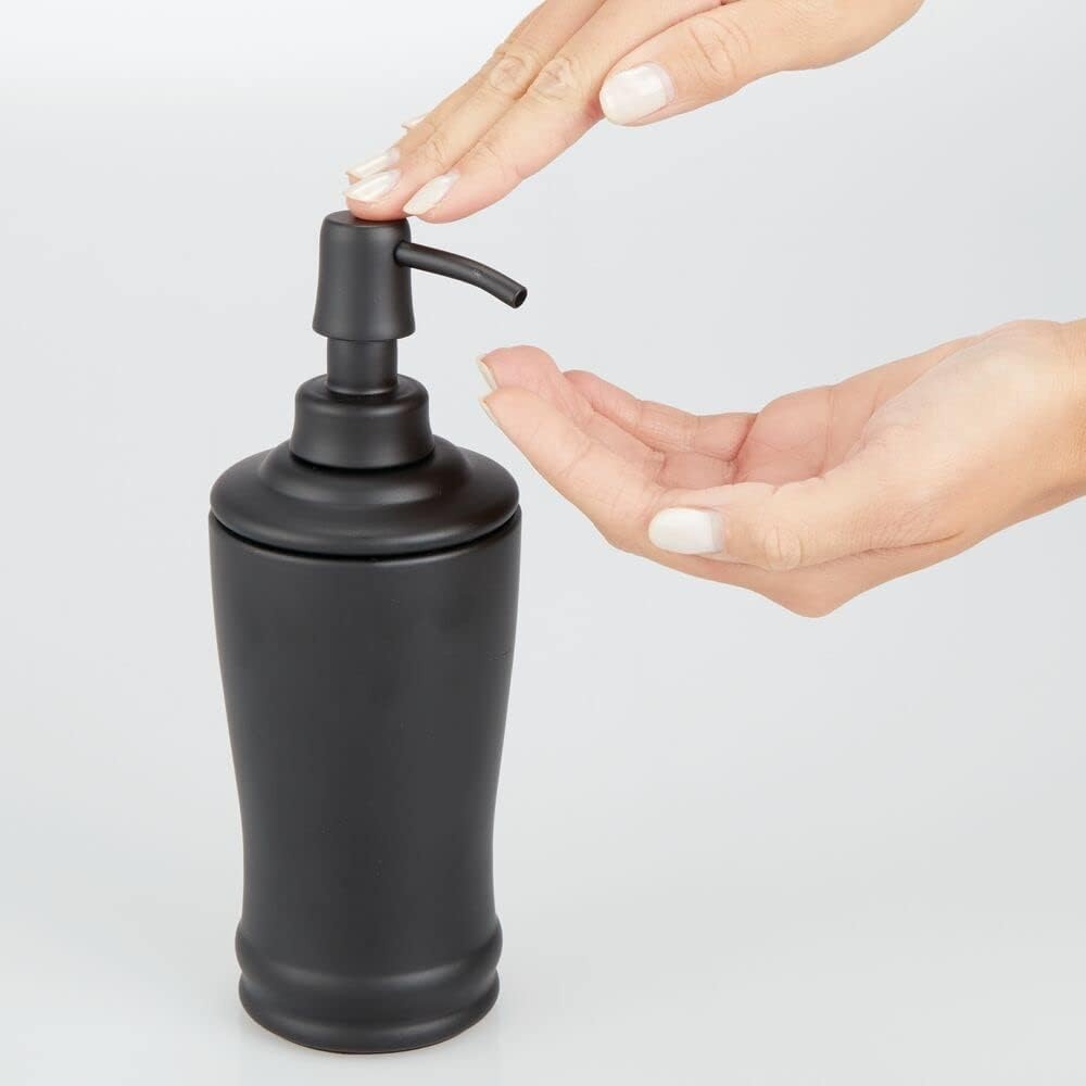image:imagemDesign Metal Bathroom Vanity Countertop Accessory Set Includes Refillable Soap Dispenser Divided Toothbrush Stand Tumbler Rinsing Cup Vivi Collection Set of 3 Matte Black