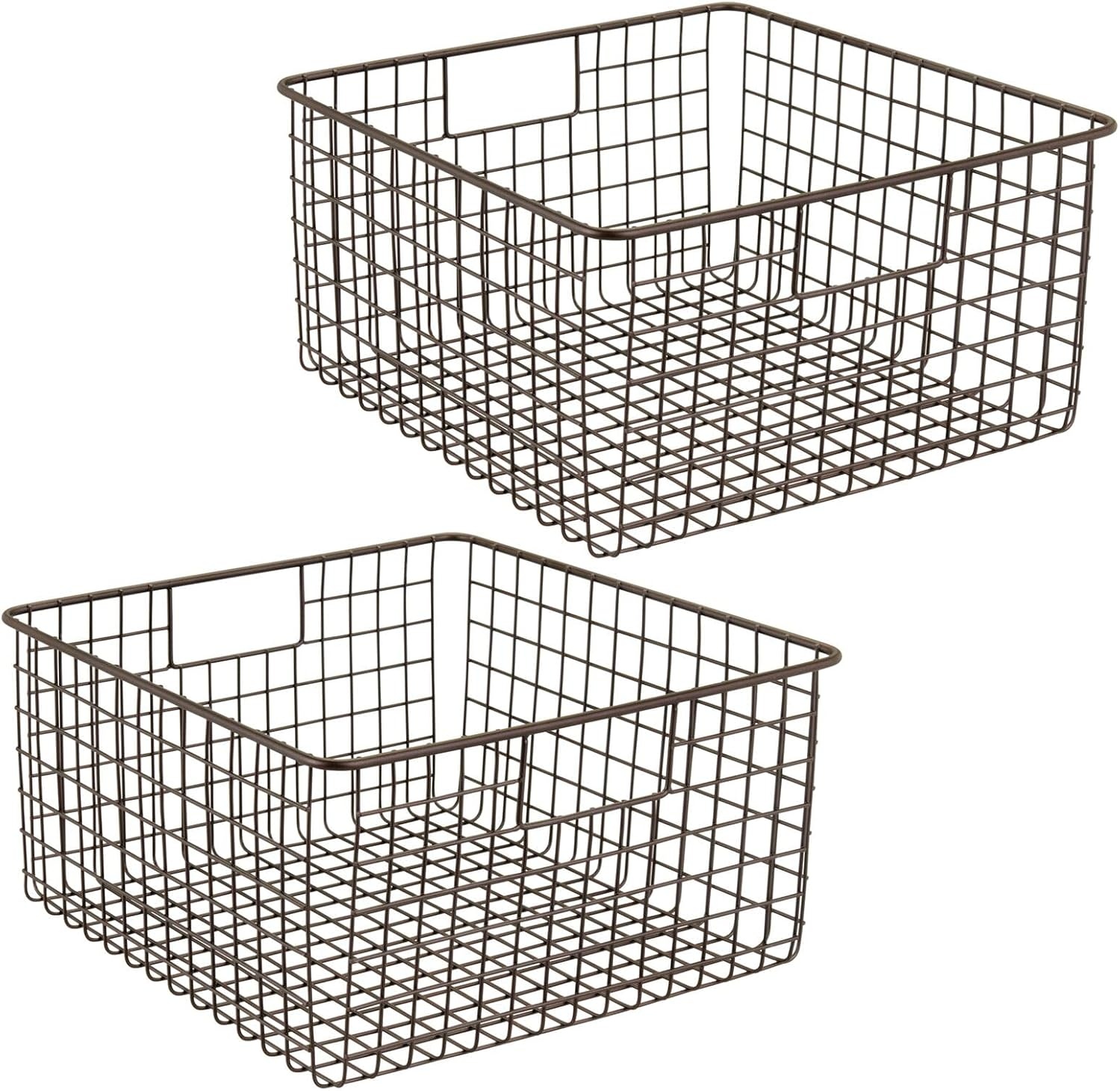 image:imagemDesign Metal Wire Bathroom Storage Basket Organizer with Handles Organize MasterGuest Bathrooms Linen Hallway or Entryway Closets Bedroom Laundry Room Concerto Collection 2 Pack Bronze