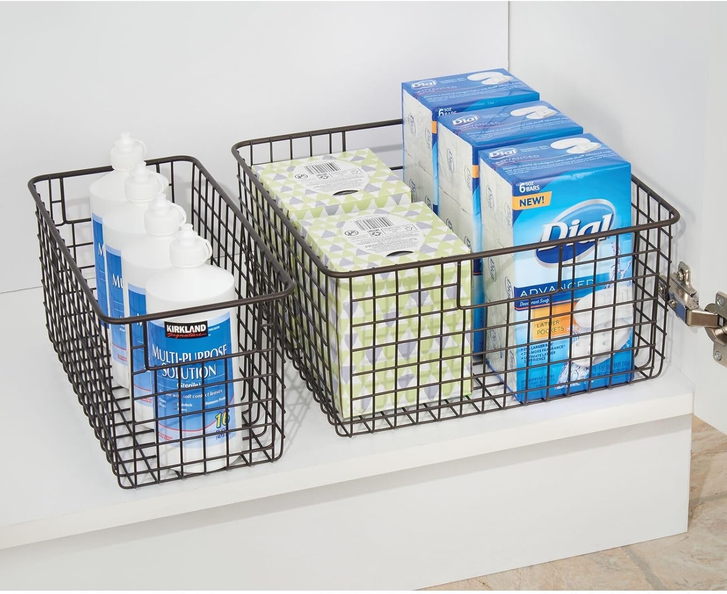 image:imagemDesign Metal Wire Bathroom Storage Basket Organizer with Handles Organize MasterGuest Bathrooms Linen Hallway or Entryway Closets Bedroom Laundry Room Concerto Collection 2 Pack Bronze