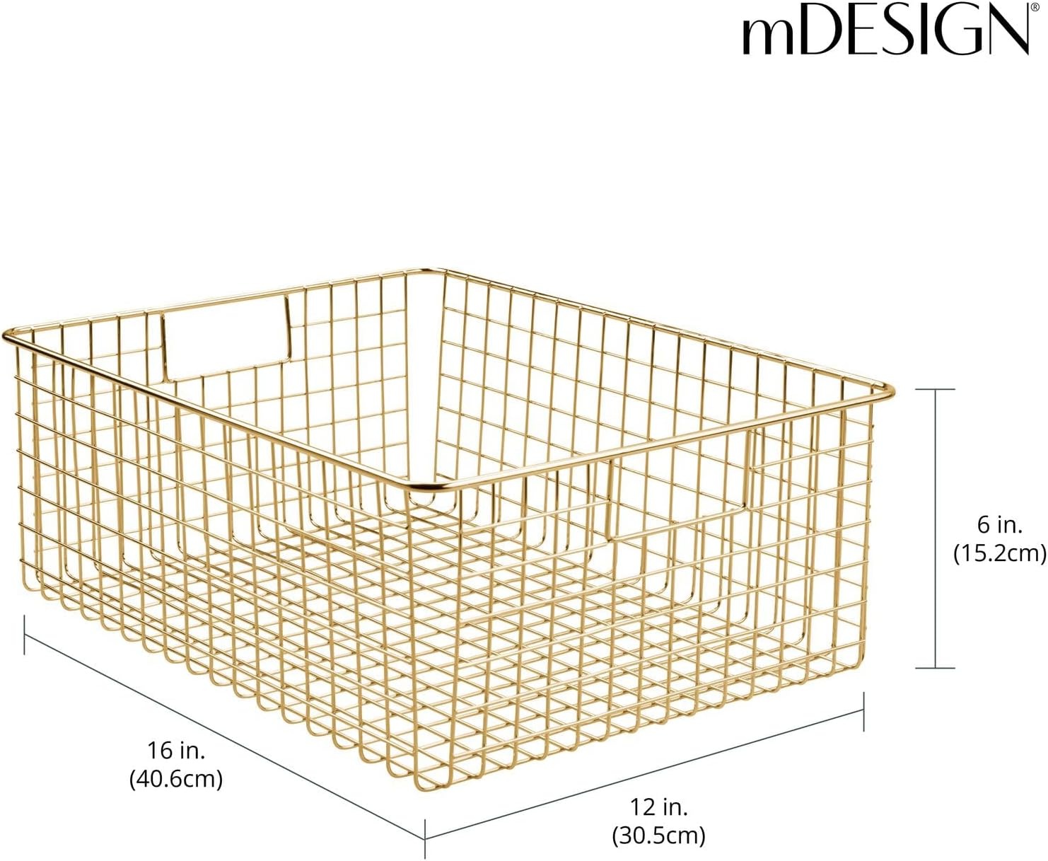 image:imagemDesign Metal Wire Bathroom Storage Basket Organizer with Handles Organize MasterGuest Bathrooms Linen Hallway or Entryway Closets Bedroom Laundry Room Concerto Collection 4 Pack Soft Brass
