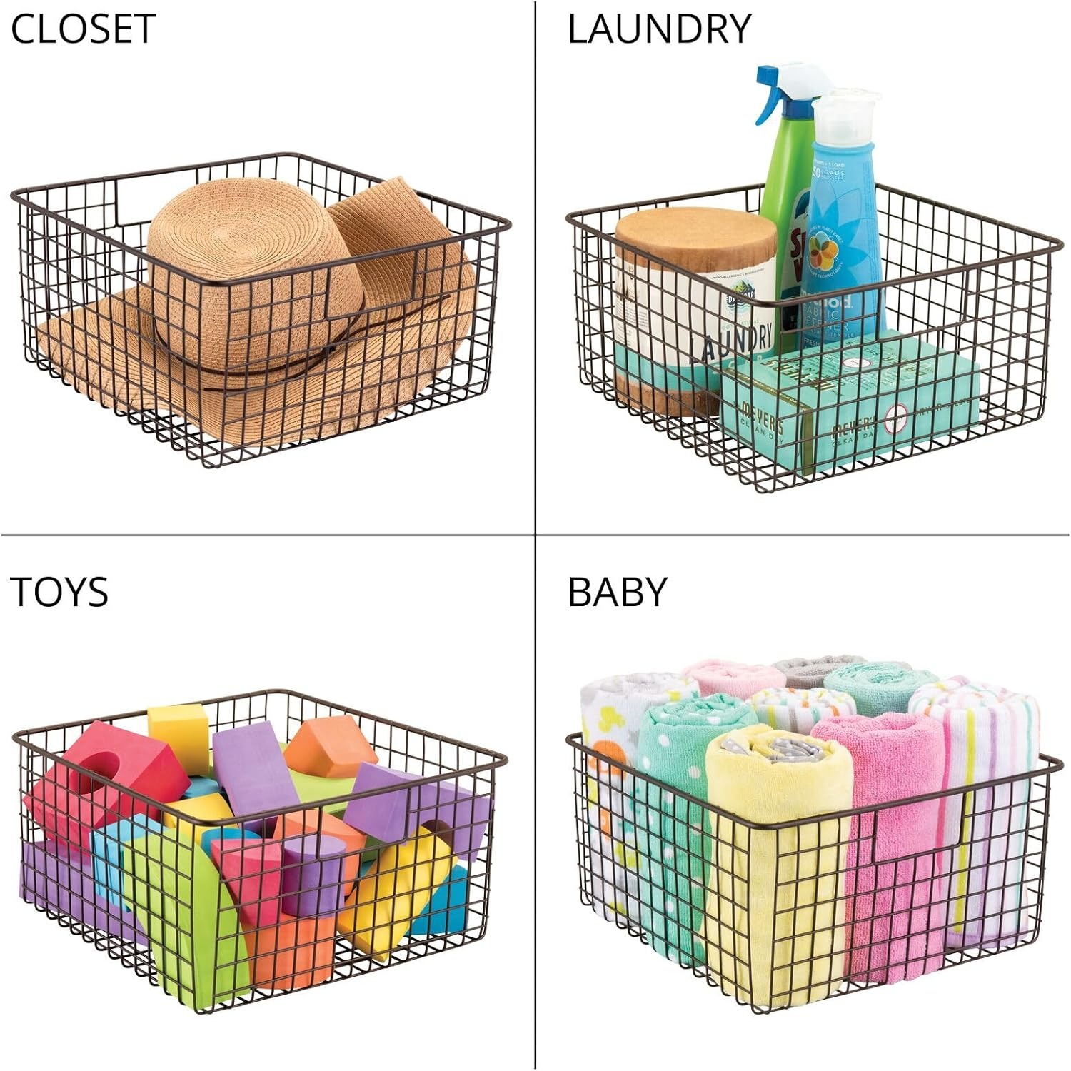 image:imagemDesign Metal Wire Bathroom Storage Basket Organizer with Handles Organize MasterGuest Bathrooms Linen Hallway or Entryway Closets Bedroom Laundry Room Concerto Collection 2 Pack Bronze
