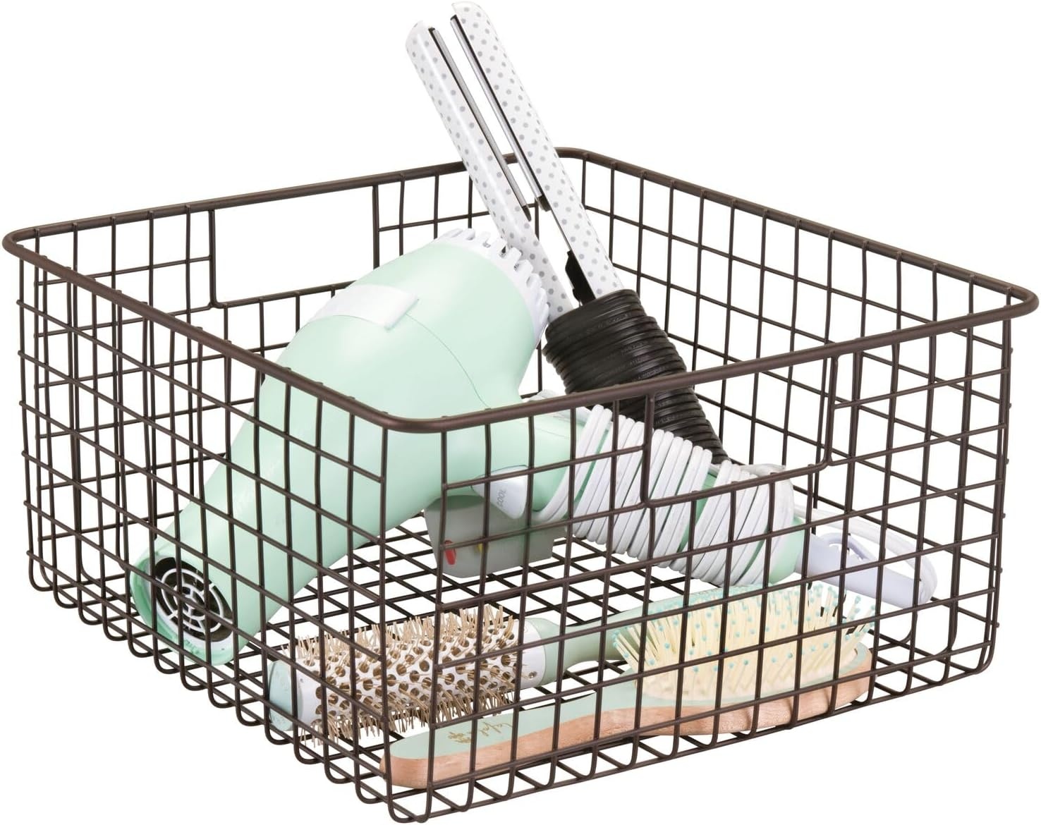 image:imagemDesign Metal Wire Bathroom Storage Basket Organizer with Handles Organize MasterGuest Bathrooms Linen Hallway or Entryway Closets Bedroom Laundry Room Concerto Collection 2 Pack Bronze