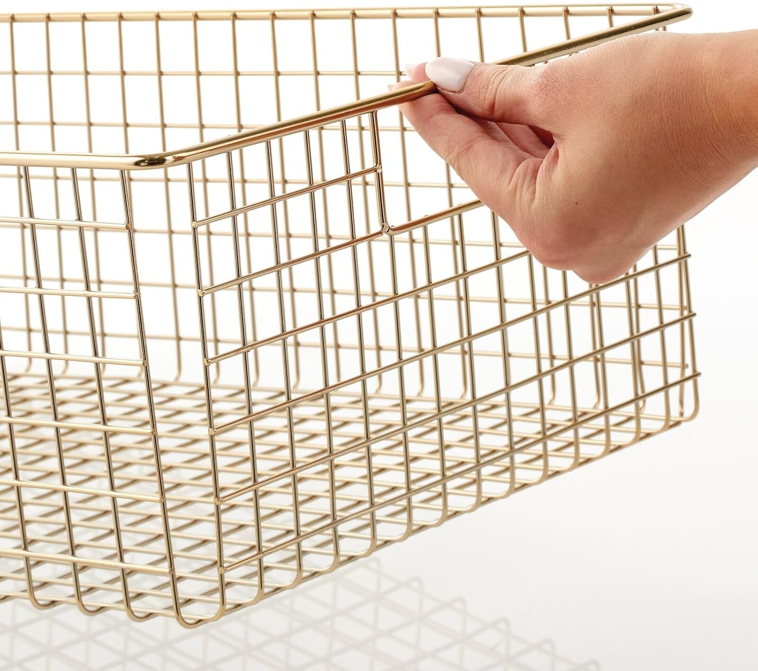 image:imagemDesign Metal Wire Bathroom Storage Basket Organizer with Handles Organize MasterGuest Bathrooms Linen Hallway or Entryway Closets Bedroom Laundry Room Concerto Collection 4 Pack Soft Brass