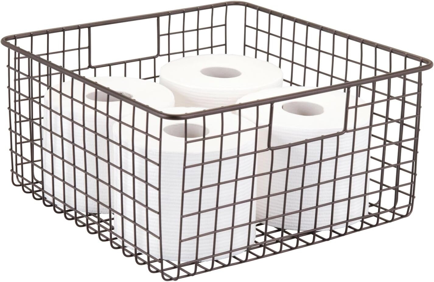 image:imagemDesign Metal Wire Bathroom Storage Basket Organizer with Handles Organize MasterGuest Bathrooms Linen Hallway or Entryway Closets Bedroom Laundry Room Concerto Collection 2 Pack Bronze