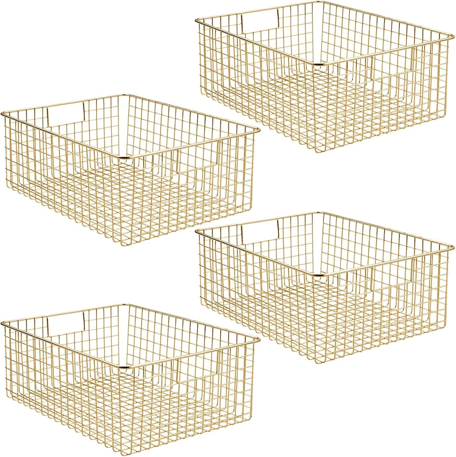 image:imagemDesign Metal Wire Bathroom Storage Basket Organizer with Handles Organize MasterGuest Bathrooms Linen Hallway or Entryway Closets Bedroom Laundry Room Concerto Collection 4 Pack Soft Brass