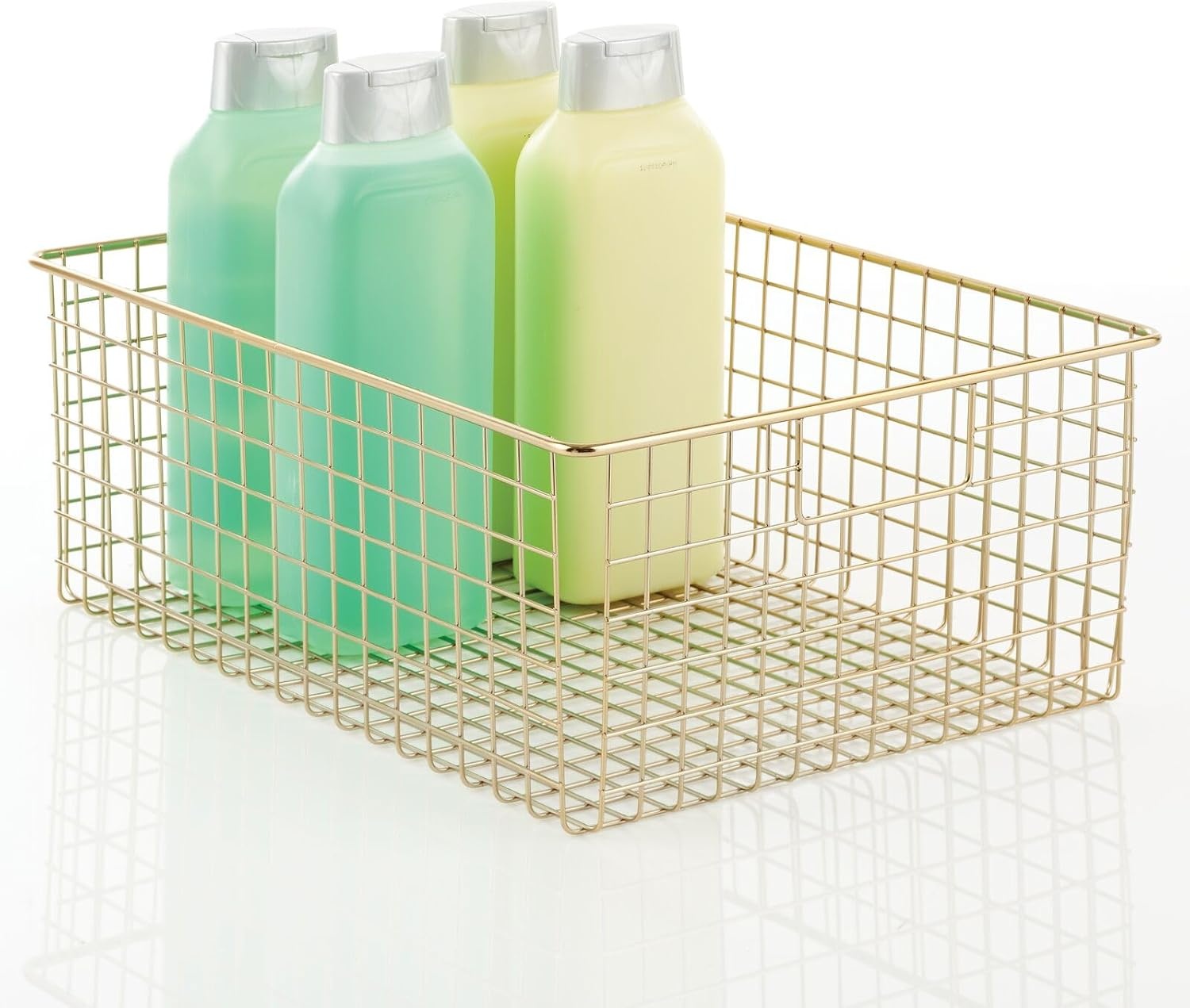 image:imagemDesign Metal Wire Bathroom Storage Basket Organizer with Handles Organize MasterGuest Bathrooms Linen Hallway or Entryway Closets Bedroom Laundry Room Concerto Collection 4 Pack Soft Brass
