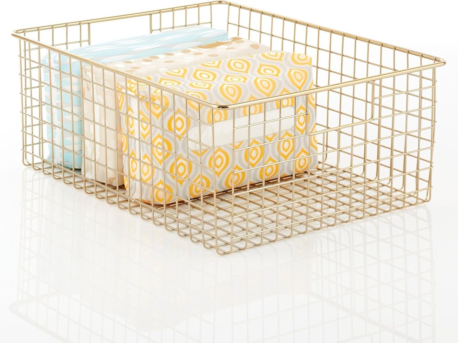 image:imagemDesign Metal Wire Bathroom Storage Basket Organizer with Handles Organize MasterGuest Bathrooms Linen Hallway or Entryway Closets Bedroom Laundry Room Concerto Collection 4 Pack Soft Brass