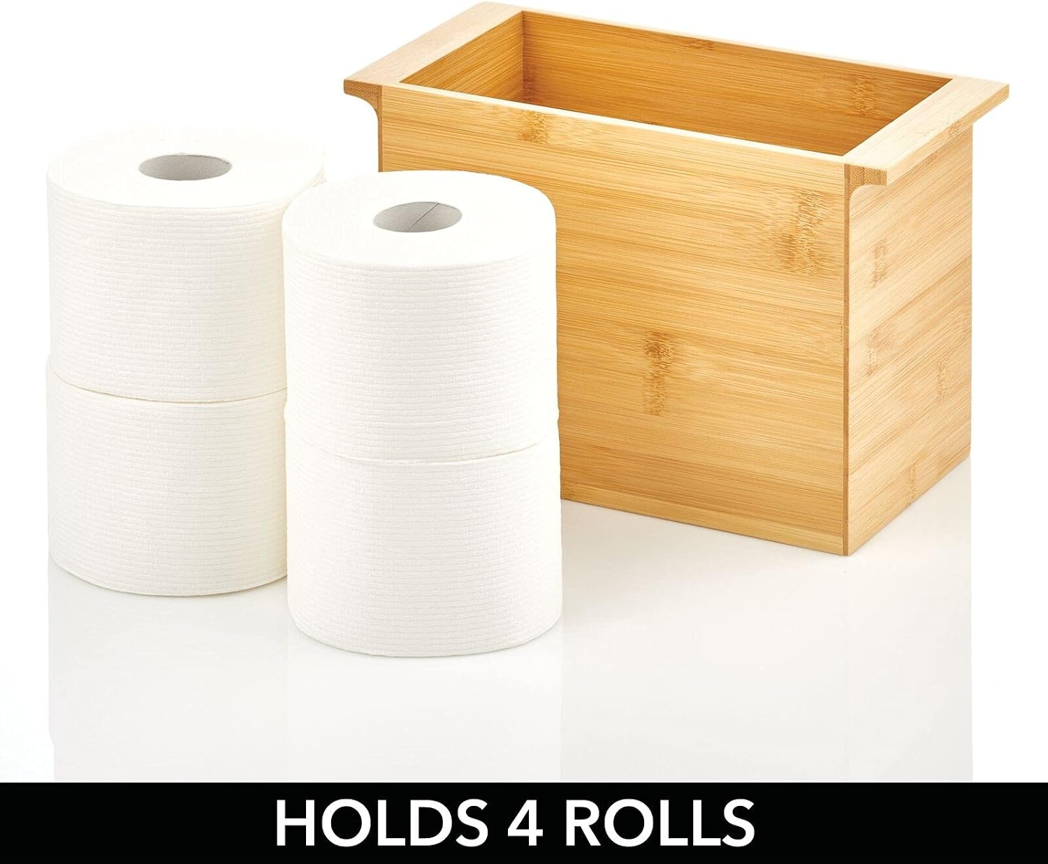 image:imagemDesign Natural Bamboo Bathroom Toliet Roll Holder Storage Organizer Basket Bin Use in Bathroom On Toilet Tanks Builtin Handles Holds 4 Rolls of Toilet Paper Natural