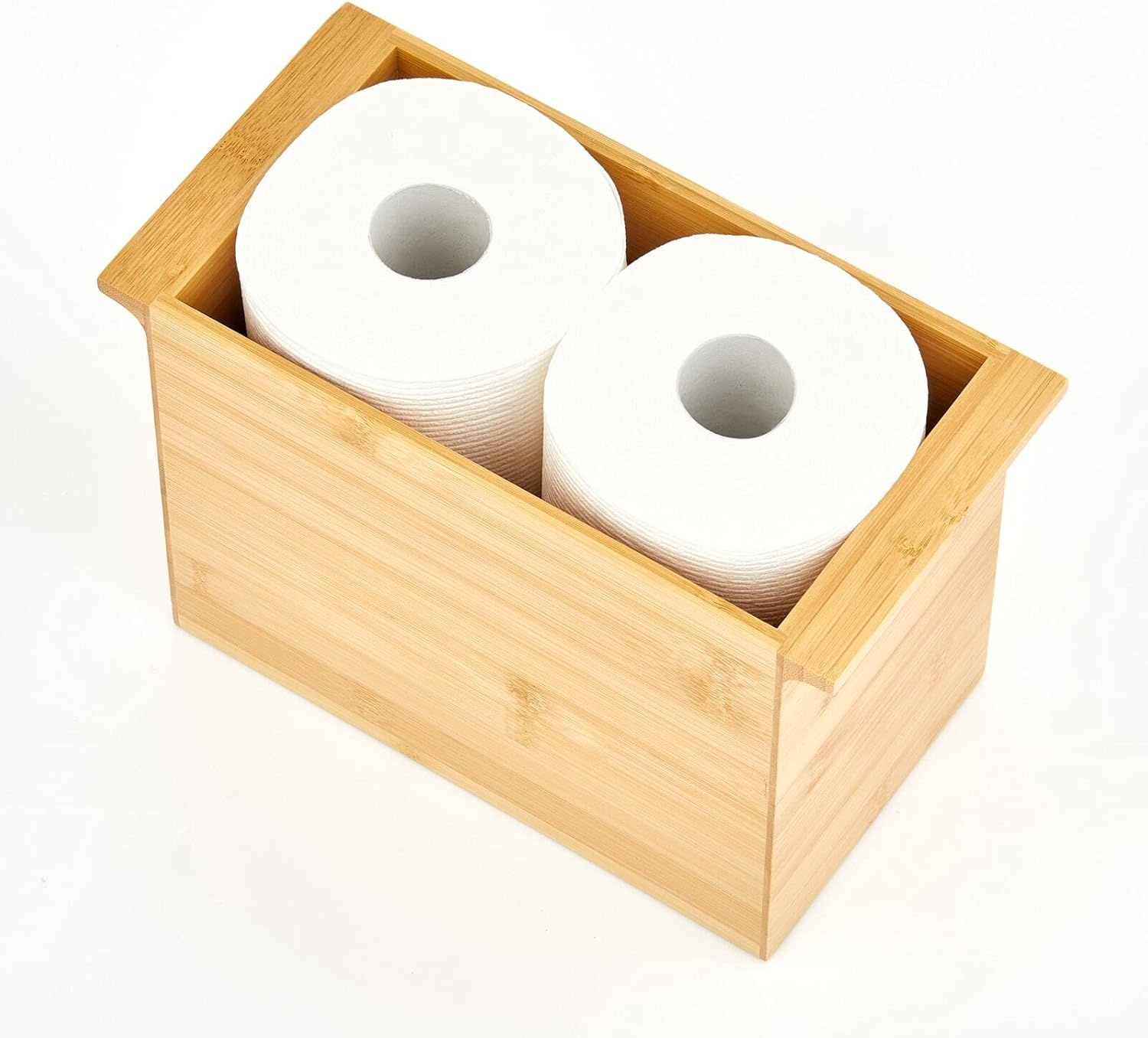 image:imagemDesign Natural Bamboo Bathroom Toliet Roll Holder Storage Organizer Basket Bin Use in Bathroom On Toilet Tanks Builtin Handles Holds 4 Rolls of Toilet Paper Natural
