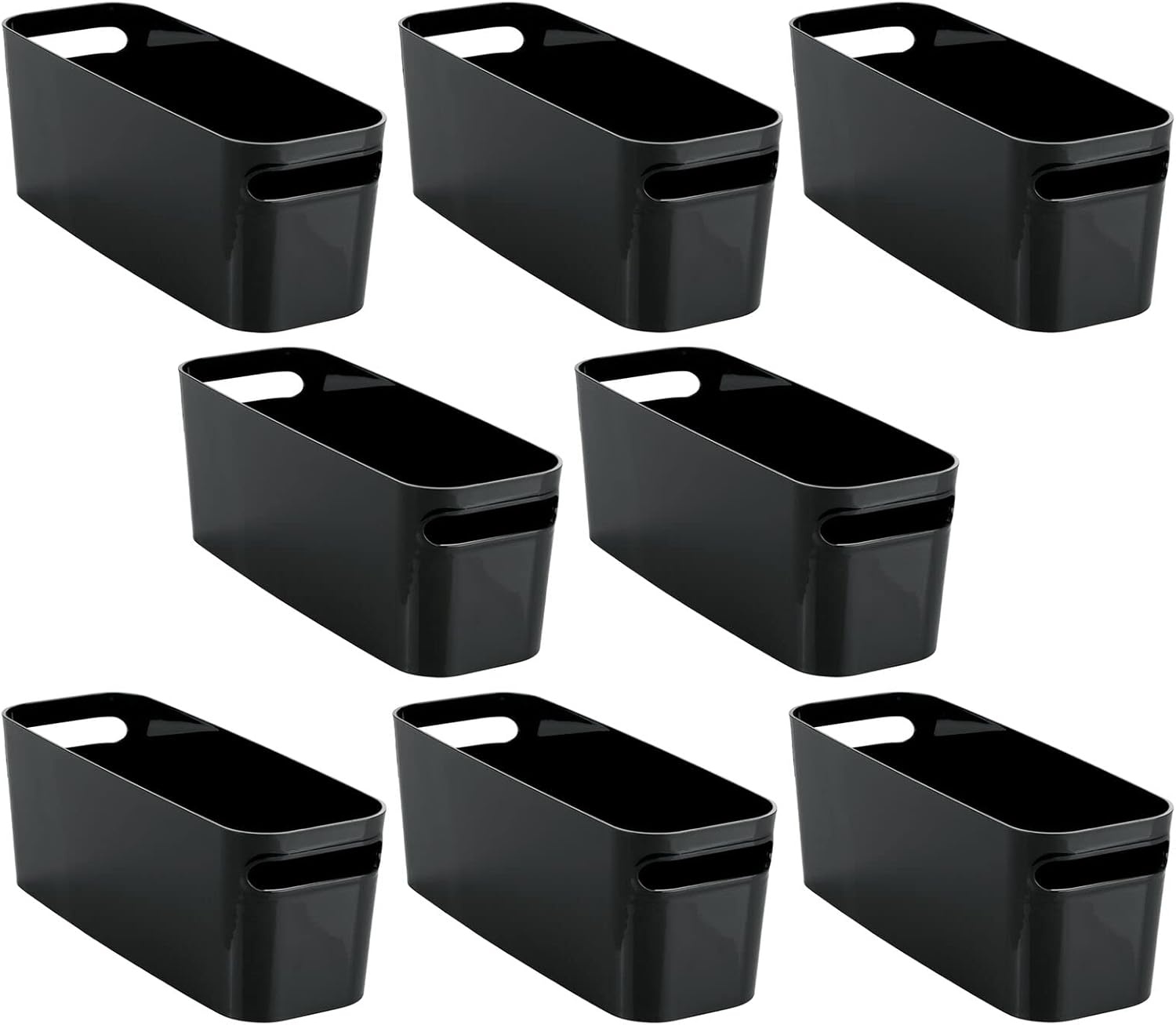 image:imagemDesign Plastic Bathroom Bin with Handles Storage Organizer for Vanity Countertop Hold Soap Body Wash Shampoo Lotion Conditioner Hand Towels Aura Collection 8 Pack 16 Long Black