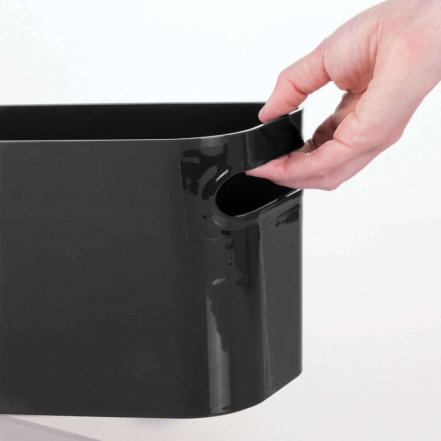 image:imagemDesign Plastic Bathroom Bin with Handles Storage Organizer for Vanity Countertop Hold Soap Body Wash Shampoo Lotion Conditioner Hand Towels Aura Collection 8 Pack 16 Long Black