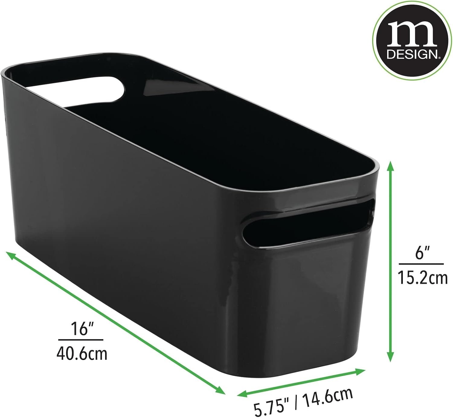 image:imagemDesign Plastic Bathroom Bin with Handles Storage Organizer for Vanity Countertop Hold Soap Body Wash Shampoo Lotion Conditioner Hand Towels Aura Collection 8 Pack 16 Long Black