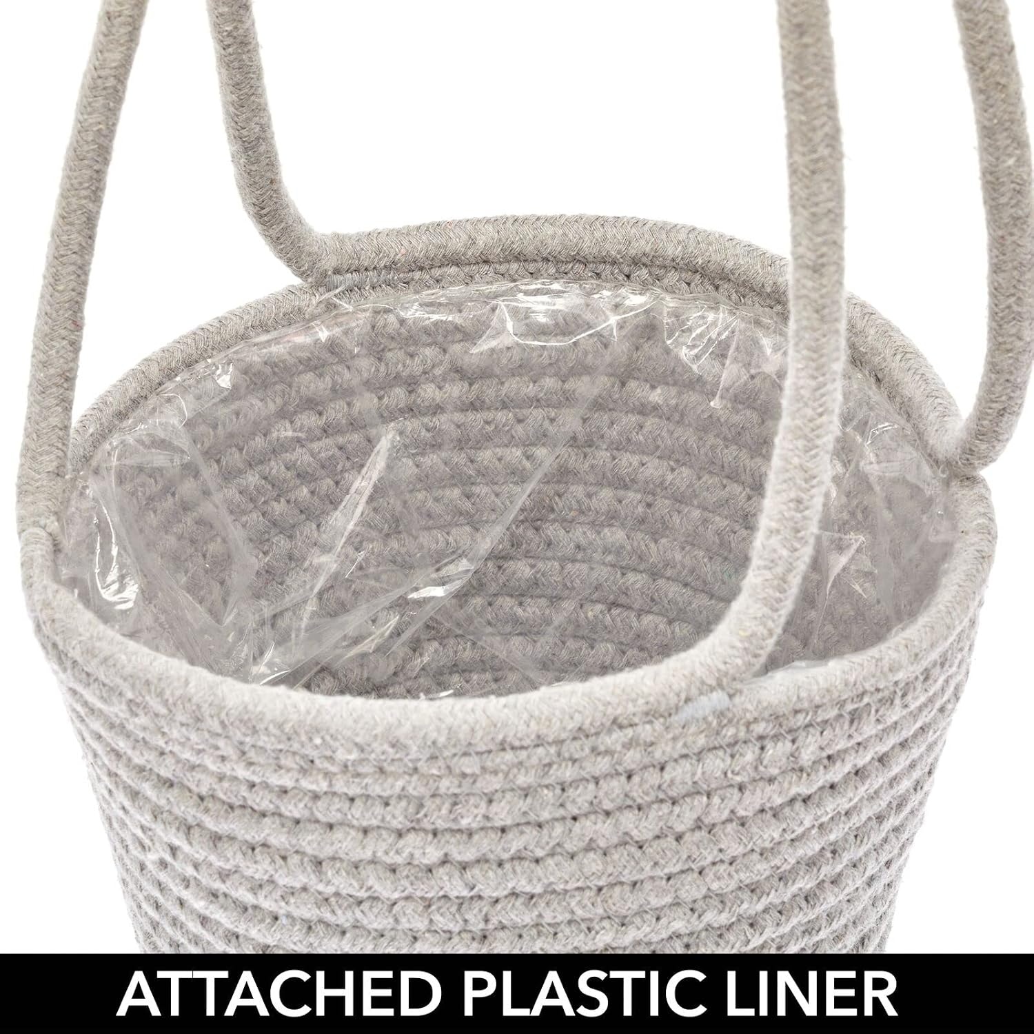 image:imagemDesign Rustic Casual Woven Cotton Rope Hanging Indoor Planter Baskets with Knotted Loop Handle Bohemian Holder for Flowers Plants Greenery Succulents Vases and Pots Set of 2 Dark Gray