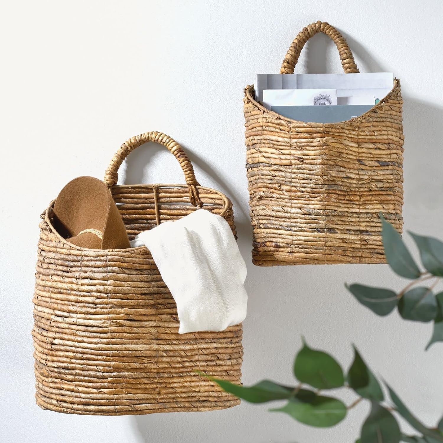 image:imagemDesign Woven Banana Bark Hanging Wall Storage Basket for Flowers amp Essentials Decorative Boho Mounted Organizer for Pantry Closet Bathroom and The Door Set of 2 NaturalTan