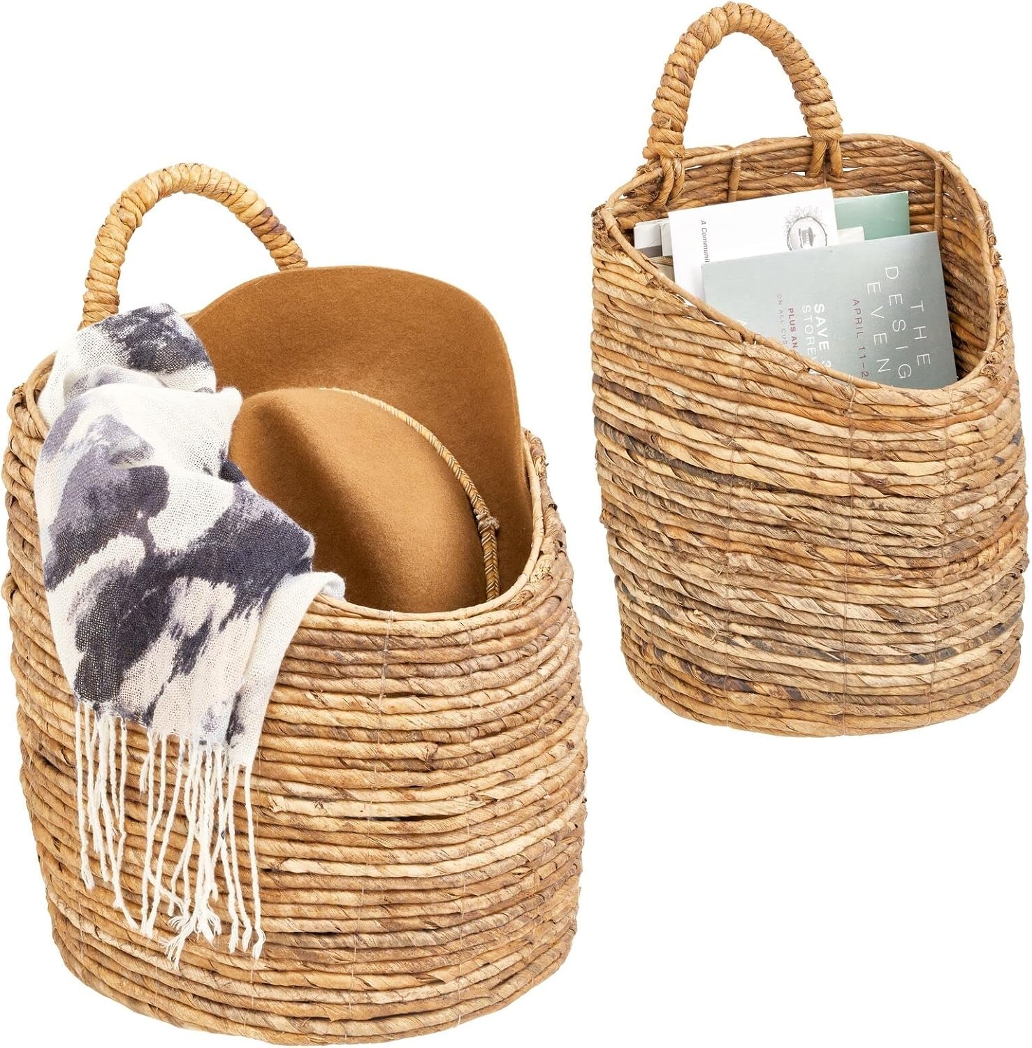 image:imagemDesign Woven Banana Bark Hanging Wall Storage Basket for Flowers amp Essentials Decorative Boho Mounted Organizer for Pantry Closet Bathroom and The Door Set of 2 NaturalTan
