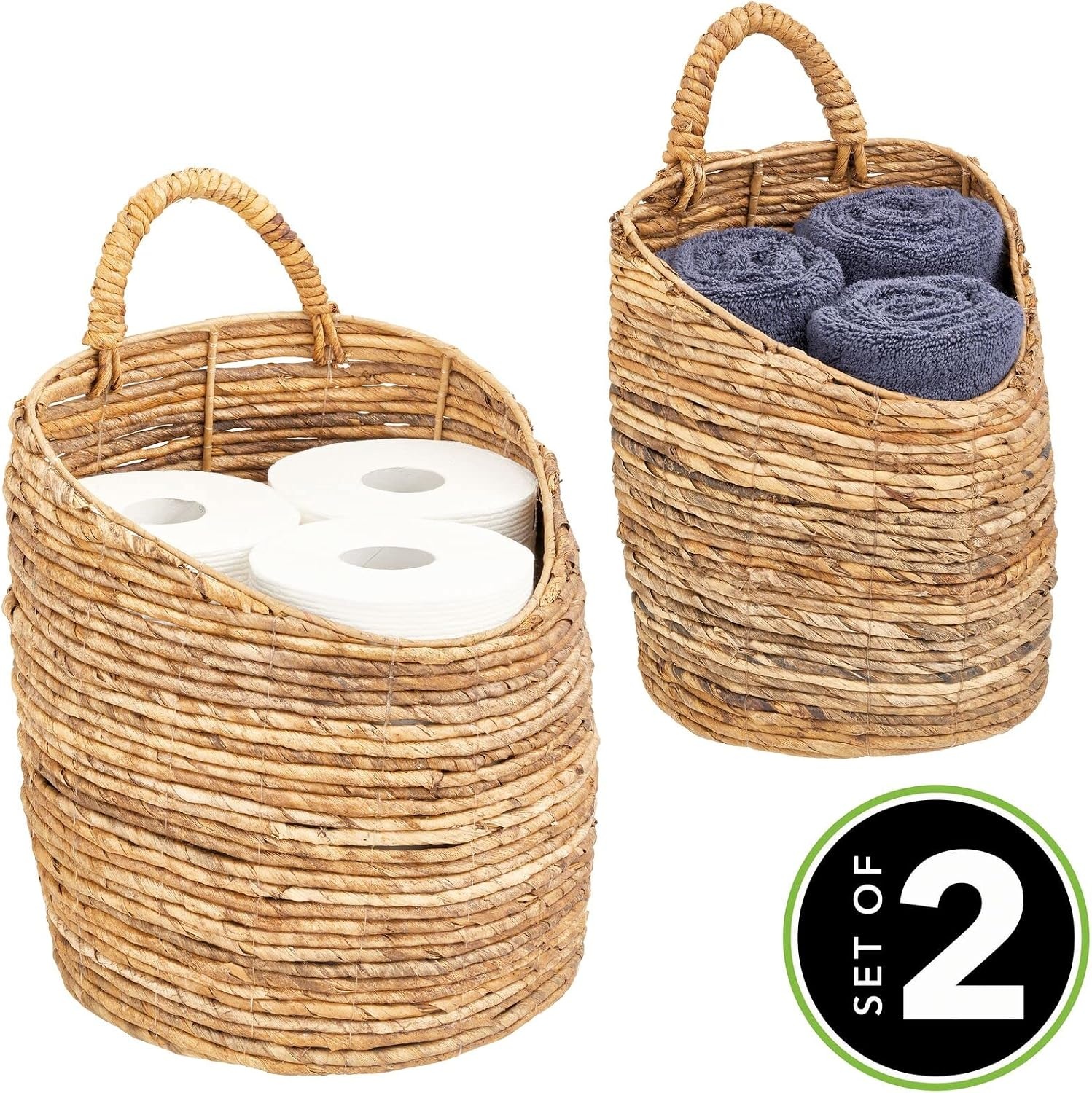 image:imagemDesign Woven Banana Bark Hanging Wall Storage Basket for Flowers amp Essentials Decorative Boho Mounted Organizer for Pantry Closet Bathroom and The Door Set of 2 NaturalTan