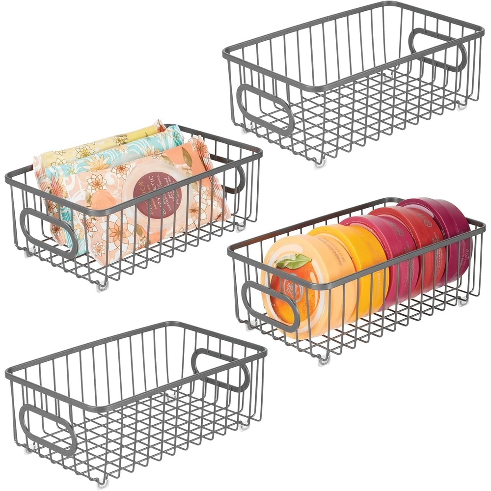 image:imagemDesign Metal Bathroom Storage Organizer Basket Bin Modern Wire Grid Design for Organization in Cabinets Shelves Closets on Countertops Bedroom Under Sink Small 4 Pack Graphite Gray