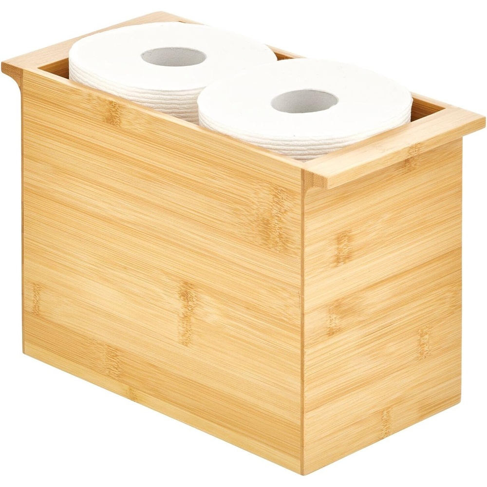 image:imagemDesign Natural Bamboo Bathroom Toliet Roll Holder Storage Organizer Basket Bin Use in Bathroom On Toilet Tanks Builtin Handles Holds 4 Rolls of Toilet Paper Natural