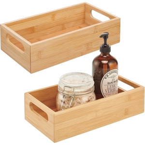 mDesign Bamboo Bathroom Storage Container Bin – Drawer Organizer Crate Box with Handles for Cabinet, Shelves, Vanity, or Closet, Holds Soap, Lotion, or Shampoo, Echo Collection, 2 Pack, Natural/Tan