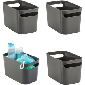 mDesign Deep Plastic Bathroom Vanity Storage Bin with Handles – Organizer for Hand Soap, Body Wash, Shampoo, Lotion, 4 Pack – Charcoal Gray