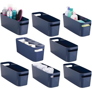 mDesign Large Plastic Storage Bin with Handles for Bathroom Cupboard, Cabinet, Under Sink, or Counter; Holds Toilet Paper, Hair Tools, Makeup, Accessories, 16″ Long, Aura Collection, 8 Pack, Navy Blue