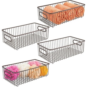 mDesign Metal Bathroom Storage Organizer Basket Bin – Farmhouse Wire Grid Design – for Cabinets, Shelves, Closets, Vanity Countertops, Bedrooms, Under Sinks – Large, 4 Pack – Bronze