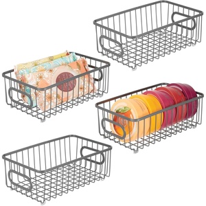 mDesign Metal Bathroom Storage Organizer Basket Bin – Modern Wire Grid Design – for Organization in Cabinets, Shelves, Closets, on Countertops, Bedroom, Under Sink – Small, 4 Pack – Graphite Gray