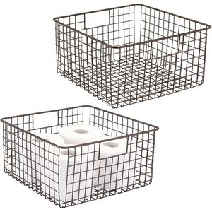mDesign Metal Wire Bathroom Storage Basket Organizer with Handles – Organize Master/Guest Bathrooms, Linen, Hallway, or Entryway Closets, Bedroom, Laundry Room, Concerto Collection – 2 Pack – Bronze