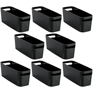 mDesign Plastic Bathroom Bin with Handles – Storage Organizer for Vanity Countertop – Hold Soap, Body Wash, Shampoo, Lotion, Conditioner, Hand Towels – Aura Collection – 8 Pack – 16″ Long, Black
