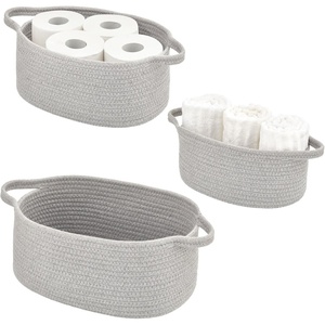mDesign Rustic Casual Woven Cotton Rope Bathroom Basket with Handles – Storage Organizer Set for Countertop, Floor, Closet or Vanity – Holds Toilet Paper, Towels, or Magazines – Set of 3, Gray
