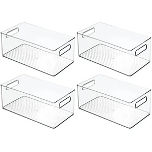 mDesign Plastic Home Closet Organizer – Basket Storage Holder Bin w/ Handles for Bedroom, Bathroom, Cabinet Shelves, Entryway, and Hallway – Holds Sweaters, Purses – Ligne Collection – 4 Pack – Clear(14.6 x 8.1 x 6 (Pack of 4))