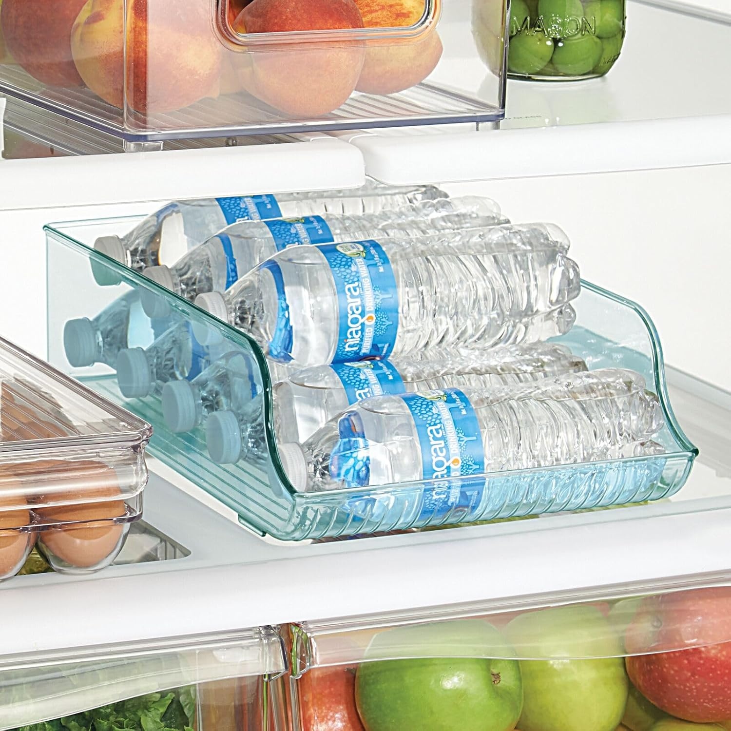 image:imagemDesign Wide Plastic Kitchen Water Bottle Storage Organizer Tray Rack Holder and Dispenser for Refrigerators Freezers Cabinets Pantry Garage Sea BlueSea Blue