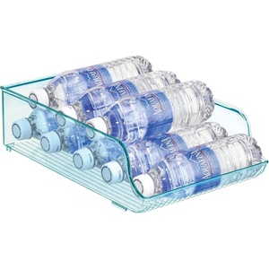 mDesign Wide Plastic Kitchen Water Bottle Storage Organizer Tray Rack – Holder and Dispenser for Refrigerators, Freezers, Cabinets, Pantry, Garage – Sea Blue(Sea Blue)